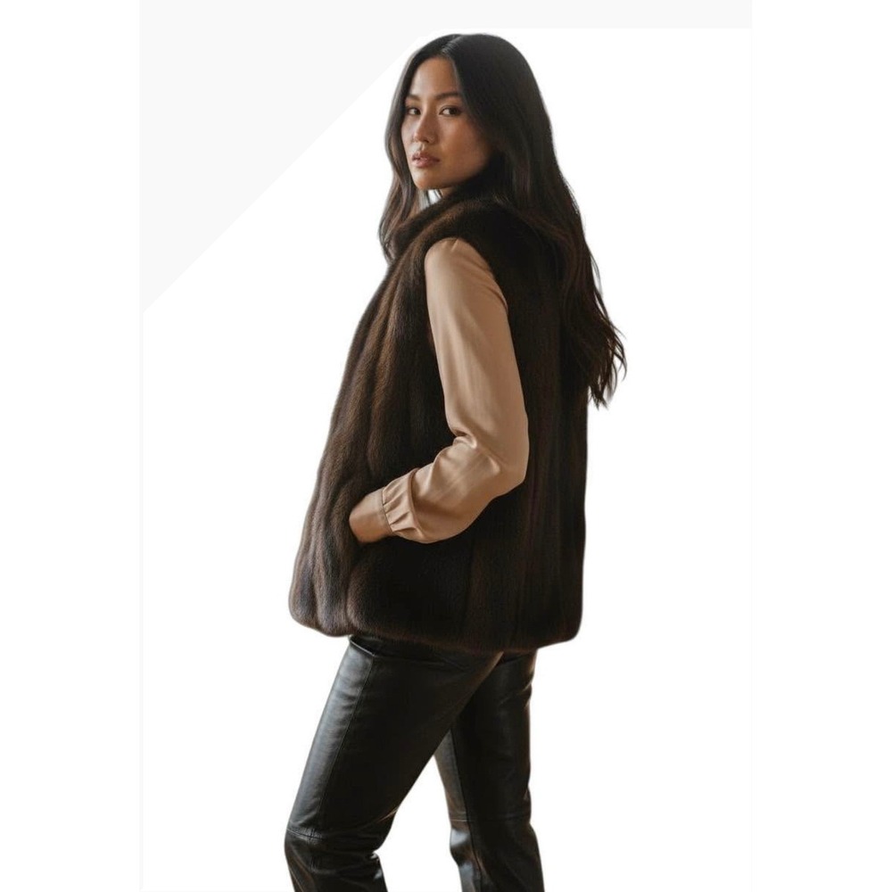 Moffi Dark Brown‎ Large Faux Fur 2 in 1 Reversible Water Resistant Vest